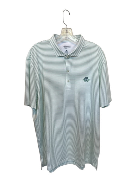 Johnnie O Size XL Green & White polyester & spandex Stripe Quarter Button Polo Green & White / XL
