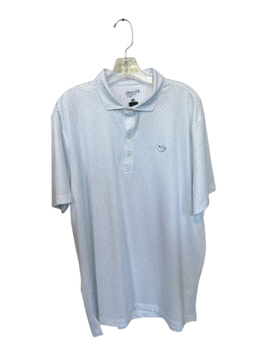 Johnnie O Size XL Blue & White polyester & spandex Palm Tree Quarter Button Polo Blue & White / XL