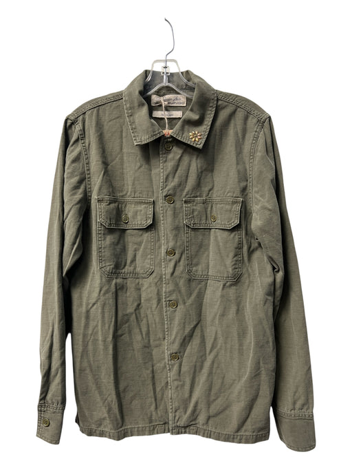 Remi Relief Size L Army Green Cotton Collared Button Front Long Sleeve Jacket Army Green / L