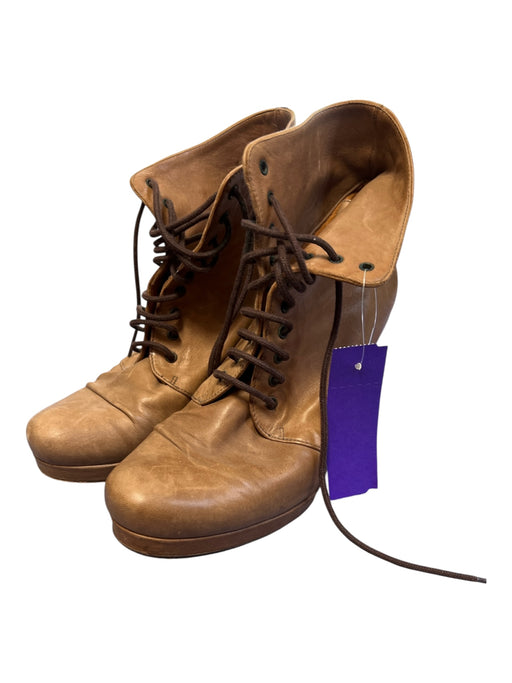 Coclico Shoe Size 38 Cocoa Brown Leather Almond Toe lace up Cork Heel Boots Cocoa Brown / 38