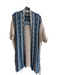 Calypso St. Barth Size Medium Oatmeal & Blue Cotton Open Front Fringe Sweater Oatmeal & Blue / Medium