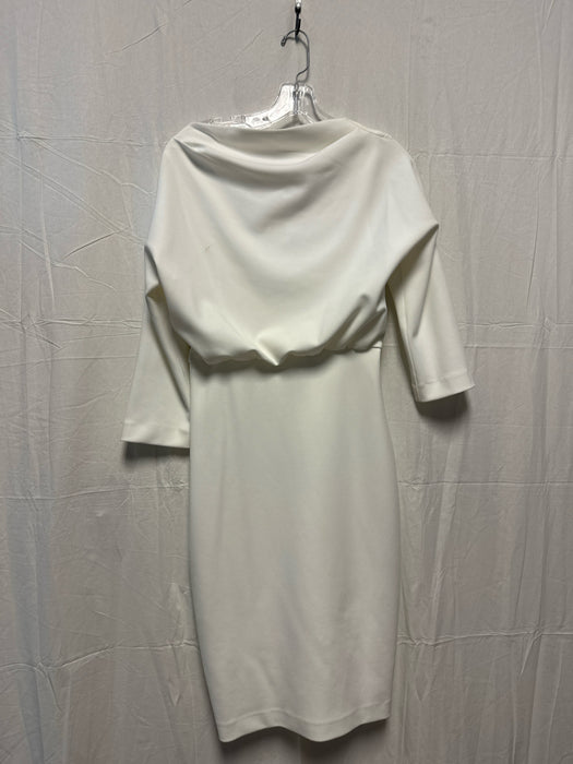 Badgley Mischka Size 4 White Polyester Long Sleeve Cowl Neck Midi Dress