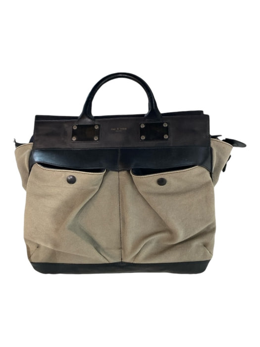 Rag & Bone Taupe & Black Canvas & Leather 2 Handles Top Zip Front Pockets Bag Taupe & Black / Medium