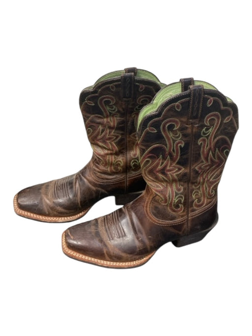 Ariat Shoe Size 8.5 Brown, Green & Red Leather Stitch Detail Squarish toe Boots Brown, Green & Red / 8.5