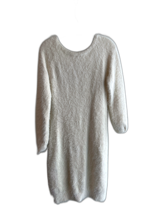 Open Edit Size Small White Nylon Blend Fuzzy Wide Neck Long Sleeve Dress White / Small