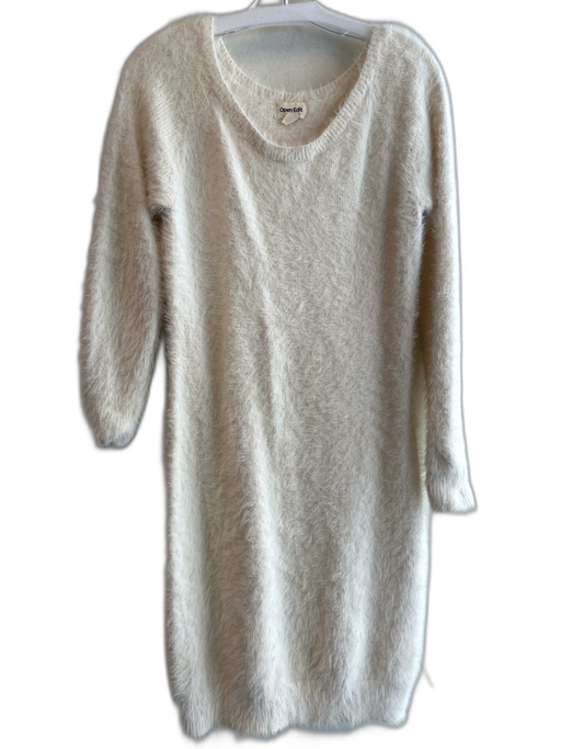 Open Edit Size Small White Nylon Blend Fuzzy Wide Neck Long Sleeve Dress White / Small