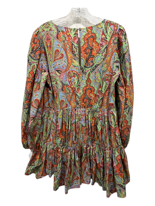 Rhode Size 12 Green, Orange, Multi Cotton Scoop Neck Pattern Block Tiered Dress Green, Orange, Multi / 12