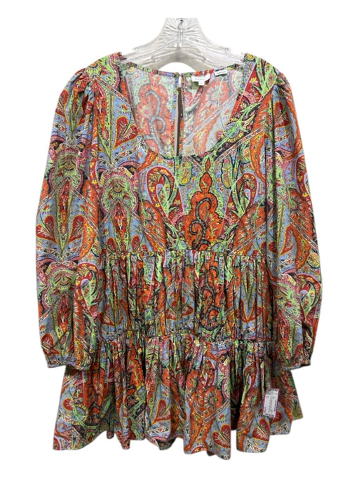 Rhode Size 12 Green, Orange, Multi Cotton Scoop Neck Pattern Block Tiered Dress Green, Orange, Multi / 12