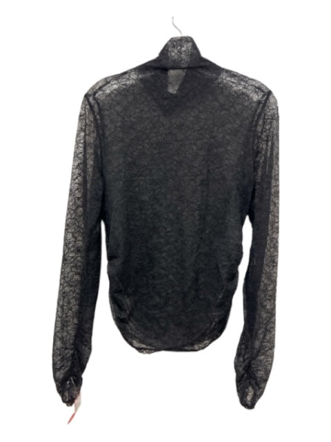 Simkhai Size S Black No Fabric Tag Lace Mock Neck Long Sleeve Side Ruching Top Black / S