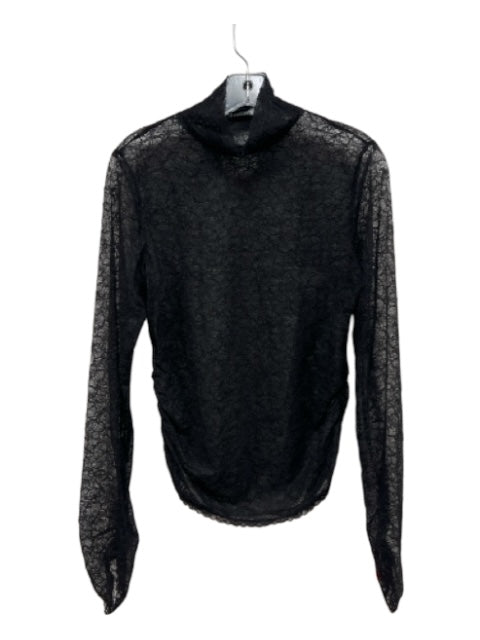 Simkhai Size S Black No Fabric Tag Lace Mock Neck Long Sleeve Side Ruching Top Black / S