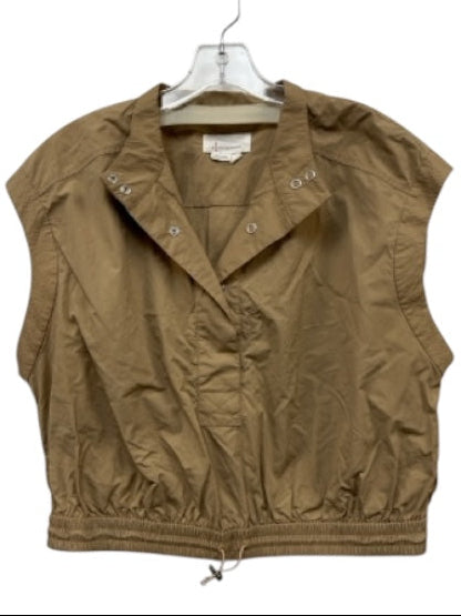 Anthropologie Size L Tan Nylon Cap Sleeve Snap Closure Drawstring Waist Crop Top Tan / L