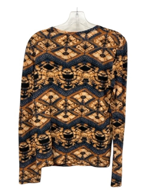 Ulla Johnson Blue, Yellow & Black Cotton Long Sleeve Round Neck Tie Dye Top Blue, Yellow & Black