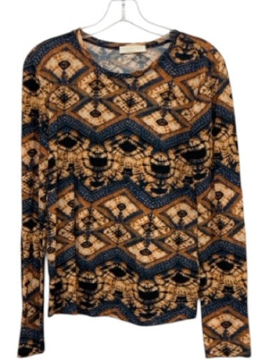 Ulla Johnson Blue, Yellow & Black Cotton Long Sleeve Round Neck Tie Dye Top Blue, Yellow & Black