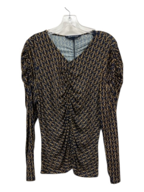 Veronica Beard Size L Navy & Yellow Rayon Blend Long Sleeve Stirrup Pint Top Navy & Yellow / L