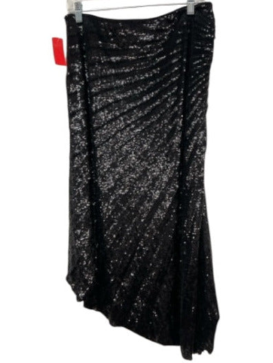 A.L.C. Size 10 Black Nylon Blend All Over Sequins Side Zip Asymmetric Hem Skirt Black / 10