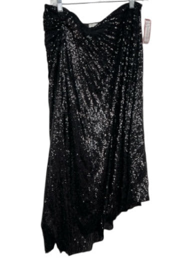 A.L.C. Size 10 Black Nylon Blend All Over Sequins Side Zip Asymmetric Hem Skirt Black / 10