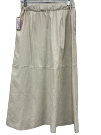 Brochu Walker Size M Cream Faux Leather Elastic Waist Drawstring Side Zip Skirt Cream / M
