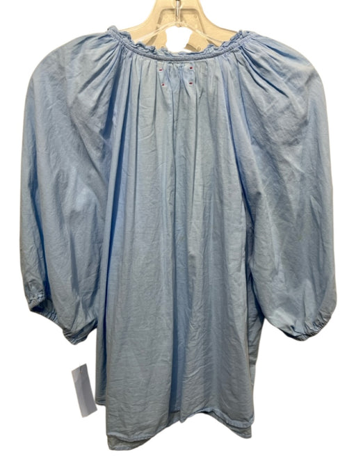 XiRENA Size M Sky Blue Cotton Short Puff Sleeve V Neck Ruffle Detail Boxy Top Sky Blue / M