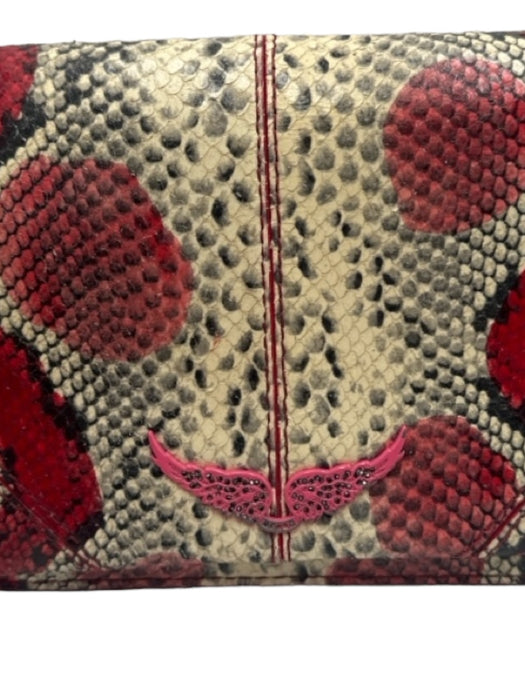 Zadig & Voltaire Red & White Leather Snake Embossed Flap Crossbody Logo Bag Red & White / S