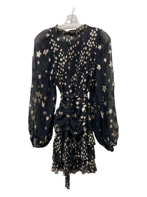 Love Shack Fancy Size 8 Black & Gold Silk Blend Long Balloon Sleeve stars Dress Black & Gold / 8