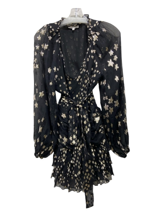 Love Shack Fancy Size 8 Black & Gold Silk Blend Long Balloon Sleeve stars Dress Black & Gold / 8