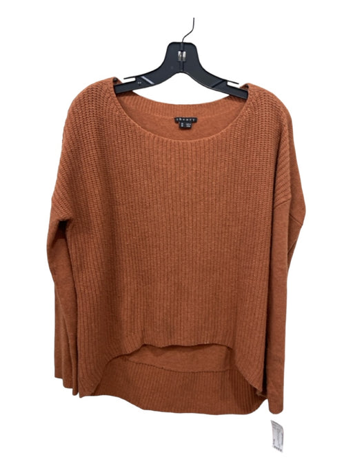 Theory Size M Burnt Orange Wool Round Neck Long Sleeve Knit Hi Lo Sweater Burnt Orange / M