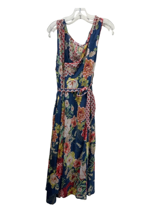 Johnny Was Size M Blue & Multi Silk Sheer Overlay Floral Sleeveless Wrap Dress Blue & Multi / M