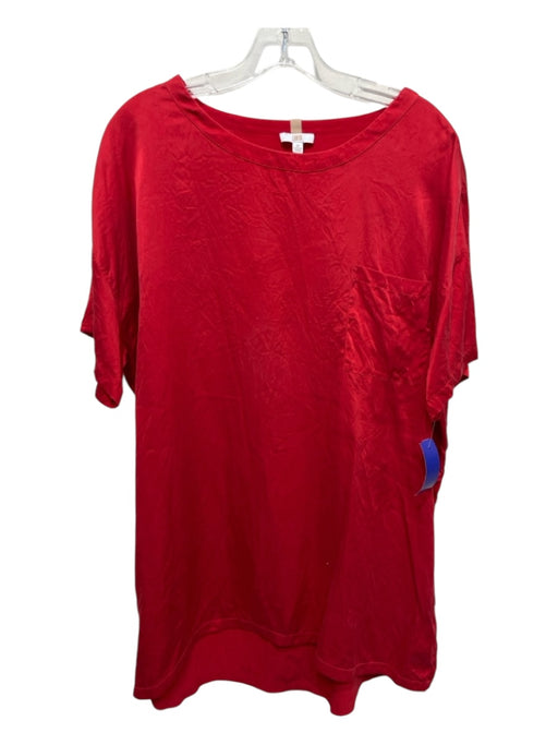 Lunya Size M Red Silk Short Sleeve Breast Pocket Oversized Pajama Top Red / M