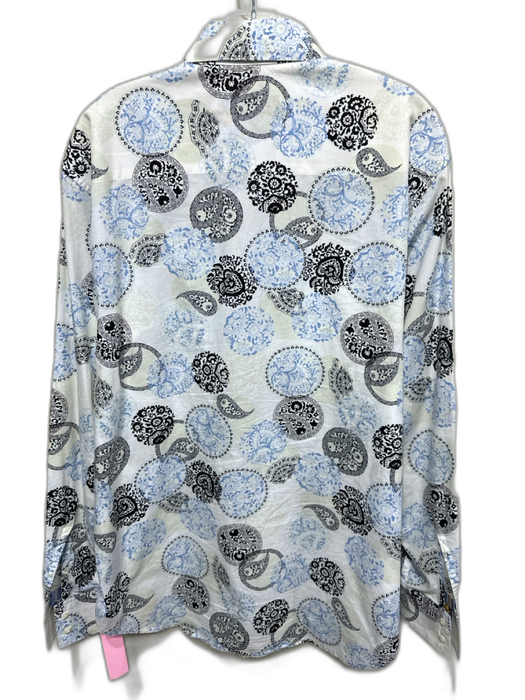 Robert Graham Size L White & Blue Cotton Blend Abstract Men's Long Sleeve Shirt White & Blue / L
