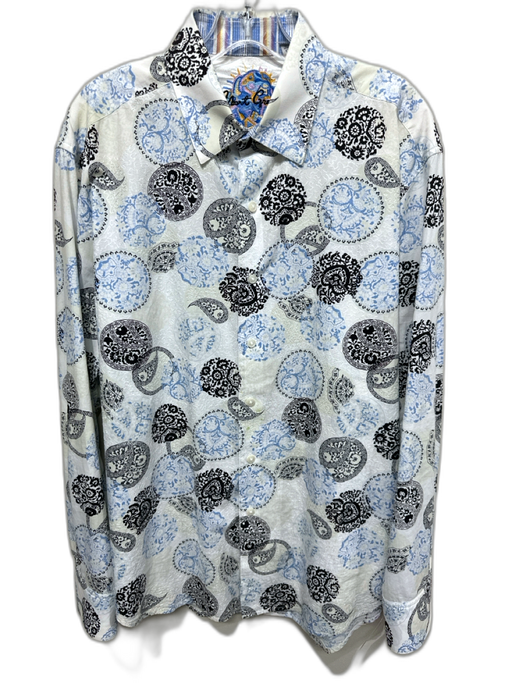 Robert Graham Size L White & Blue Cotton Blend Abstract Men's Long Sleeve Shirt White & Blue / L