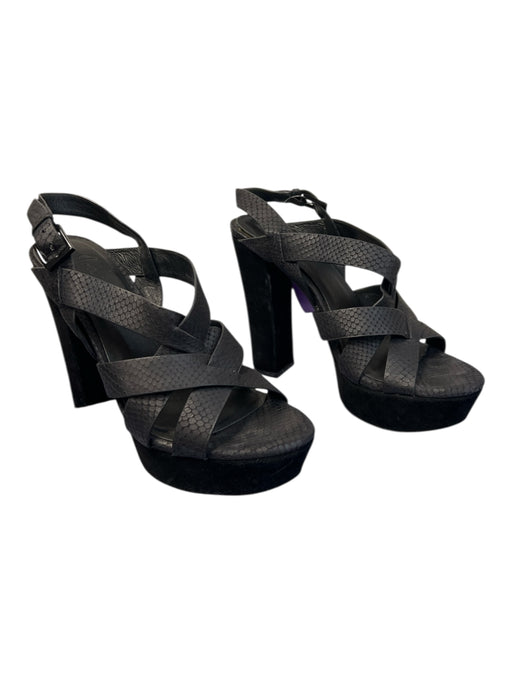 Joie Shoe Size 38 Black Snake Embossed Suede Platform Ankle Strap Sandal Shoes Black / 38