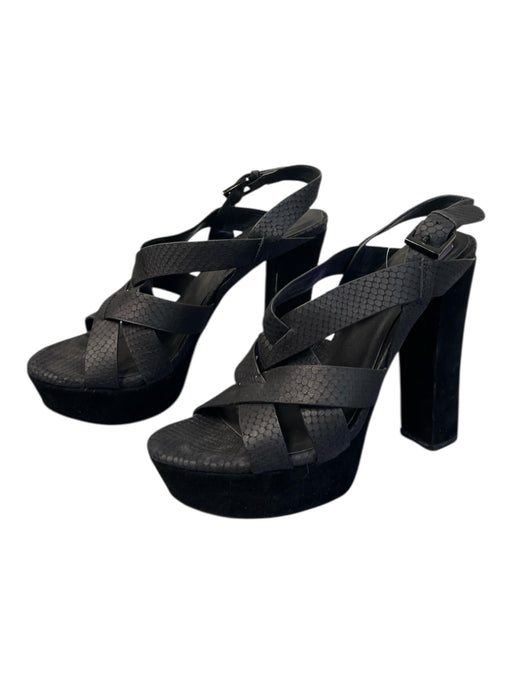 Joie Shoe Size 38 Black Snake Embossed Suede Platform Ankle Strap Sandal Shoes Black / 38