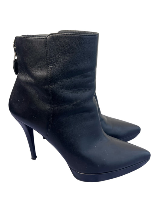 Stuart Weitzman Shoe Size 8 Black Leather Pointed Toe Back Zip Stiletto Boots Black / 8