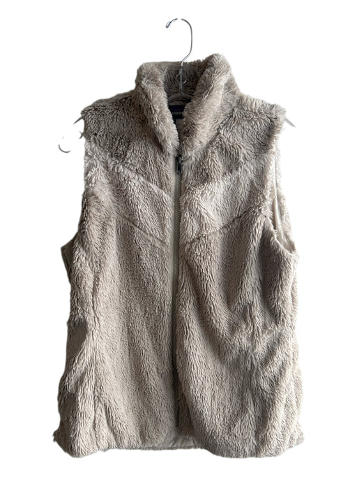 Patagonia Size Medium Beige & White Polyester Faux Fur Zip Up Color Block Vest Beige & White / Medium