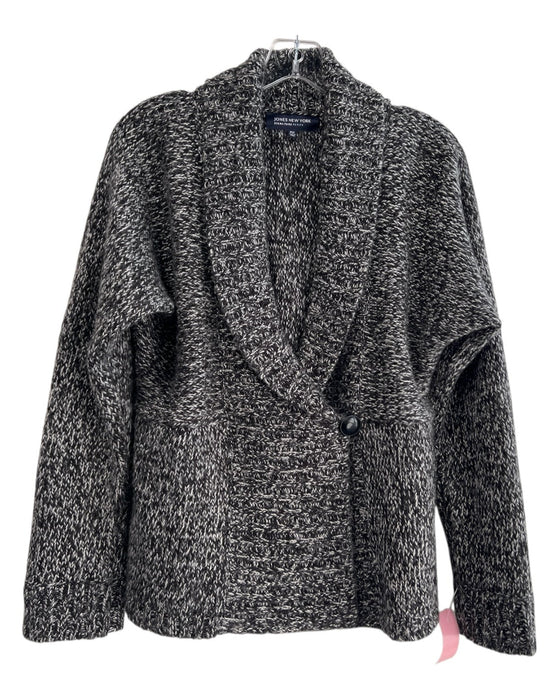 Jones New York Size PM Black & Gray Ramie Knit Long Sleeve V Neck Sweater Black & Gray / PM