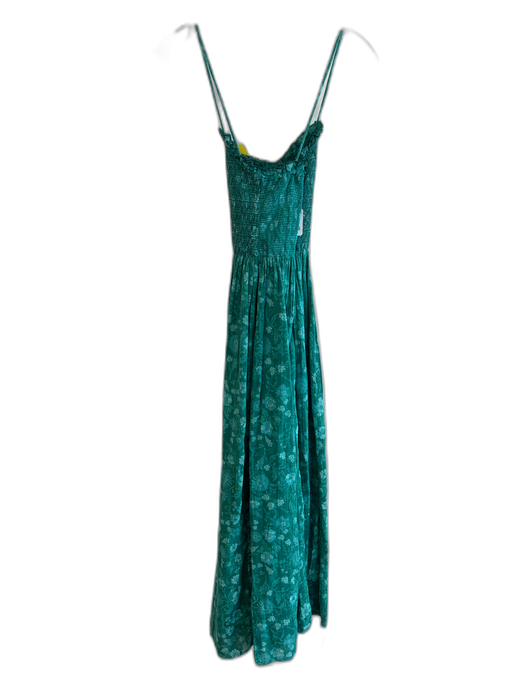 Free People Size Small Green Cotton Stretch Bodice Floral Print Maxi Dress Green / Small
