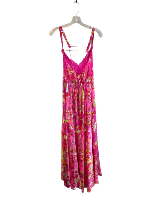 Intimately Free People Size Small Pink & Green Polyester Lace Trim Maxi Dress Pink & Green / Small