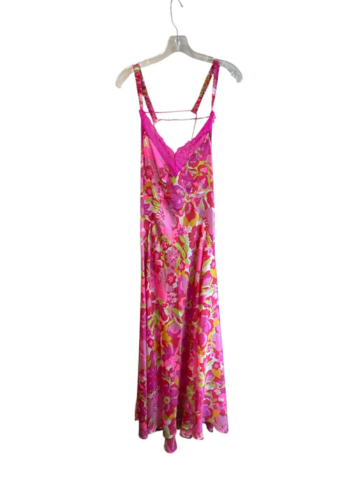 Intimately Free People Size Small Pink & Green Polyester Lace Trim Maxi Dress Pink & Green / Small