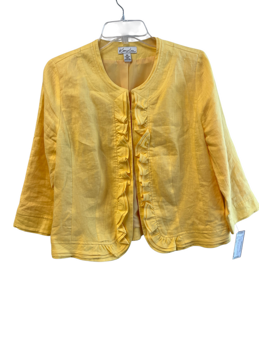 Kim Rogers Size PM Yellow Linen Long Sleeve Ruffle Detail Collar Jacket Yellow / PM