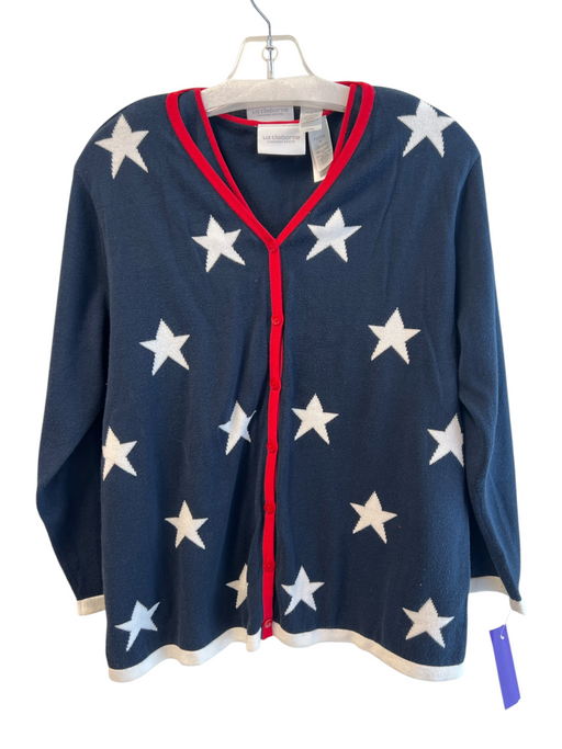Liz Caliborne Size M Navy Cotton Set Button Down Star Detail tank & jacket Set Navy / M