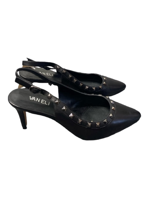 Vaneli Shoe Size 8.5 Black Leather Rockstud Slingback Pointed Toe Pump Shoes Black / 8.5