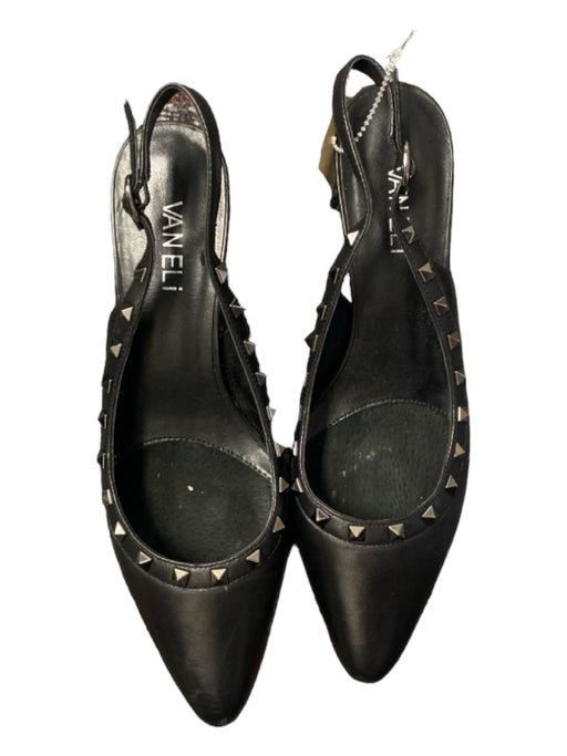 Vaneli Shoe Size 8.5 Black Leather Rockstud Slingback Pointed Toe Pump Shoes Black / 8.5