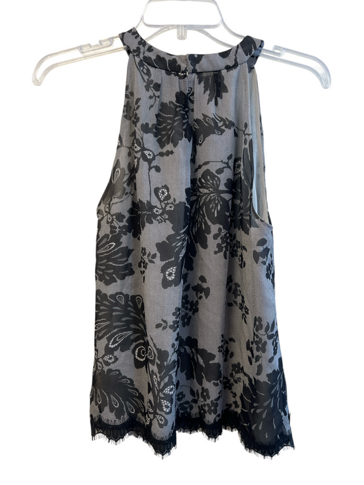 Diane Von Furstenberg Size 6 Black & Gray Silk Halter Top Sleeveless Floral Top Black & Gray / 6