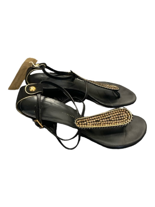 Guiseppe Zanotti Shoe Size 38 Black & Gold Leather Wedge Sparkle Detail Shoes Black & Gold / 38