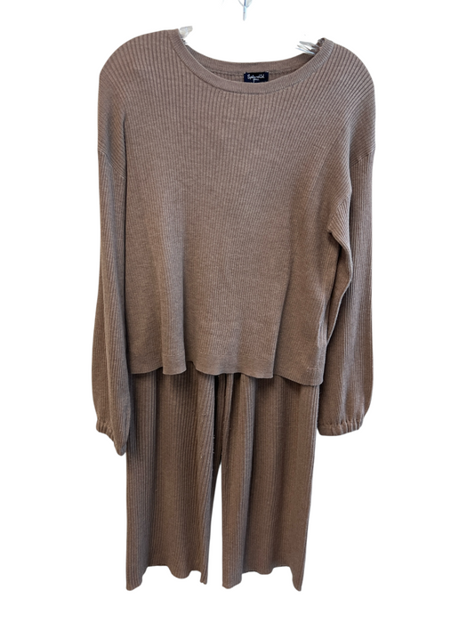 Splendid Size S Brown Polyester & Wool Blend Ribbed Long Sleeve Lounge Top Brown / S