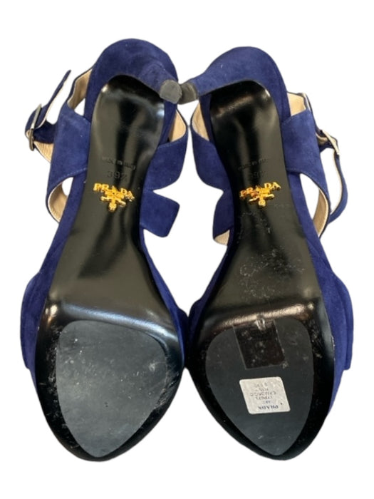 Prada Shoe Size 39.5 Blue Suede Platform Strappy Open Stiletto Shoes Blue / 39.5