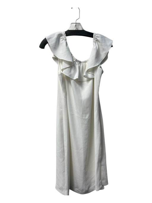 Trina Turk Size 8 White Polyester Off Shoulder Side Zip Ruffle Detail Dress White / 8