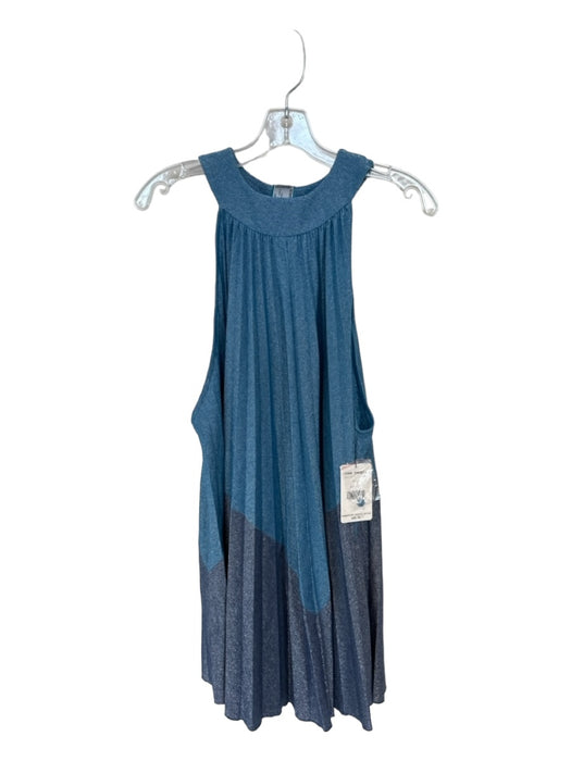 Free People Size XS Blue Polyester Blend Metallic Accordion Sleeveless Dress Blue / XS