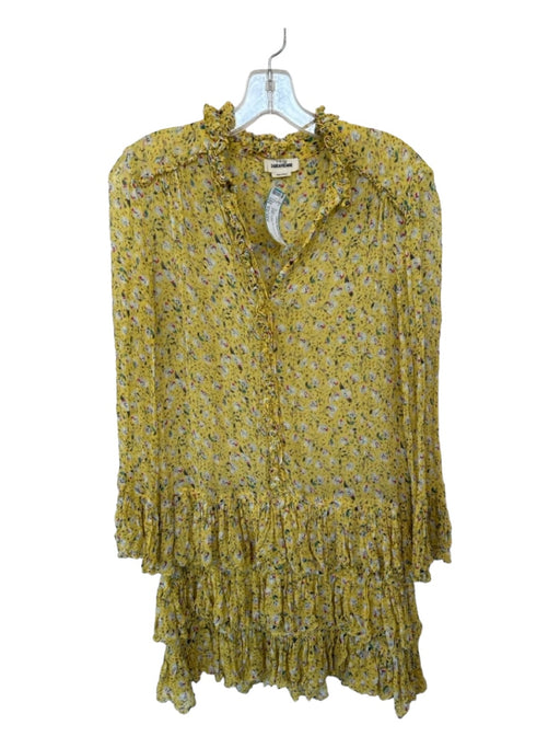 Zadig & Voltaire Size Est XS/S Yellow & Teal Silk Long Sleeve Flowers Dress Yellow & Teal / Est XS/S