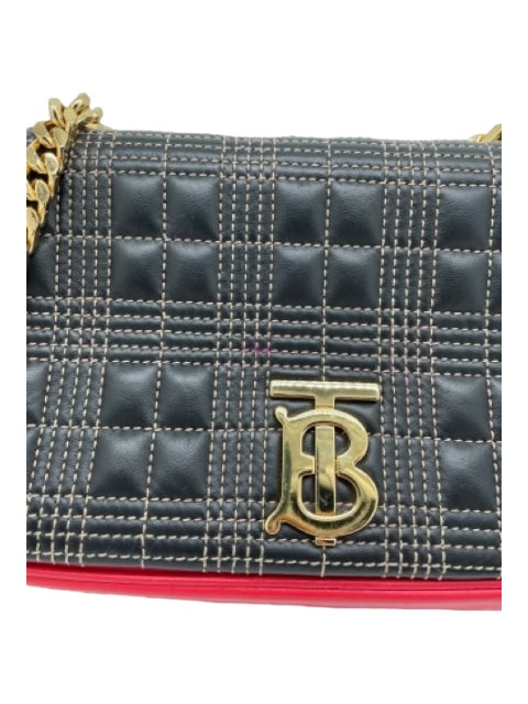 Burberry Black, Red & Beige Leather Contrast Stitch Quilted Gold Hardware Bag Black, Red & Beige / Small